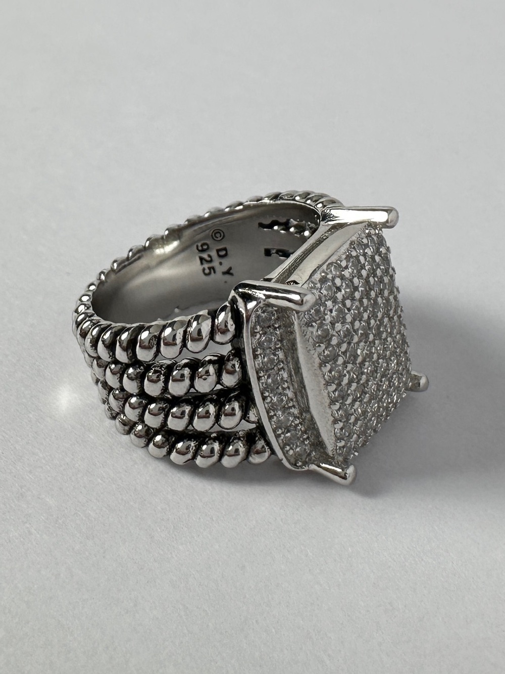 David Yurman Sterling Silver Ring with Dome Square Pave Size 7 - Picture 6 of 7